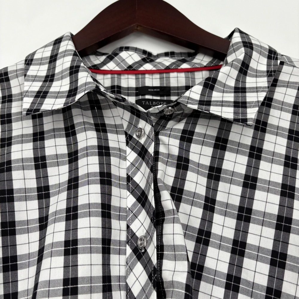 TALBOTS 20W‎ NON-IRON PERFECT SHIRT PLAZA PLAID BLACK WHITE COTTON - Picture 4 of 15